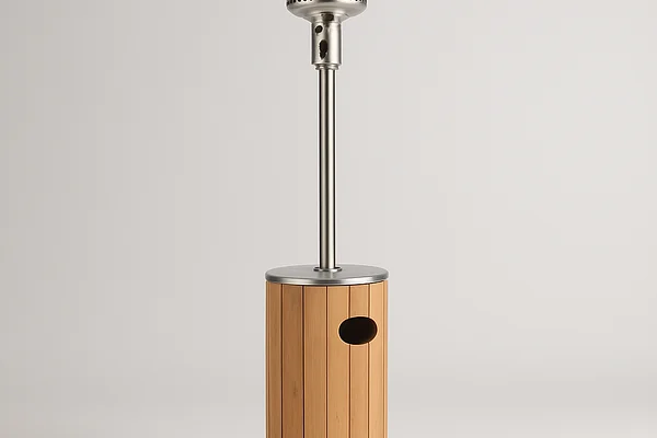 Parasol chauffant terrasse bois clair